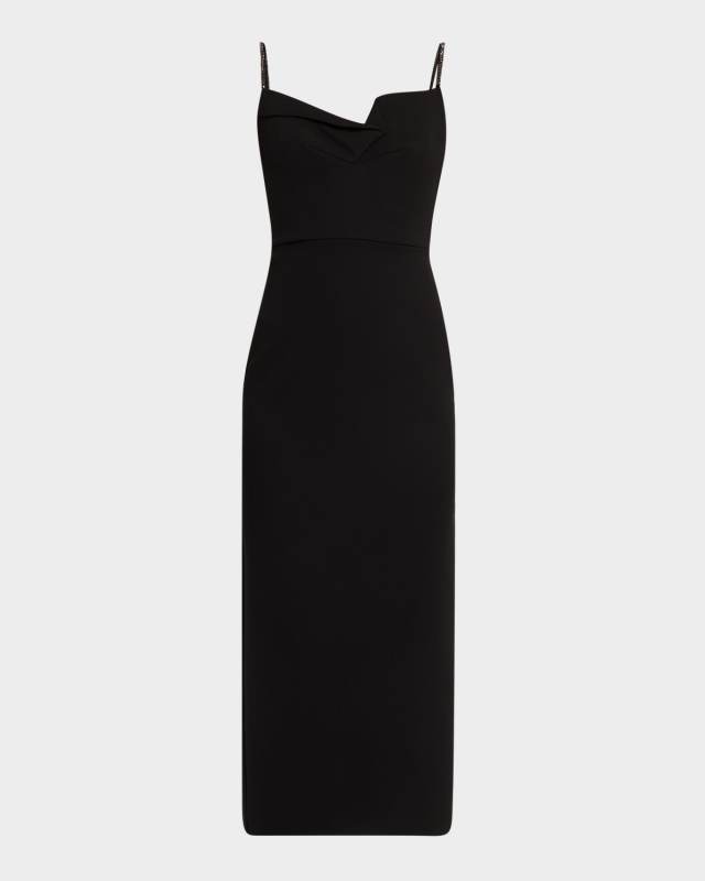 Cowl-Neck Diamante-Strap Crepe Midi Dress